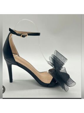Perphy | Back to Open Toe Ankle Strap Mesh Bow Tie High Stiletto Heels | 8